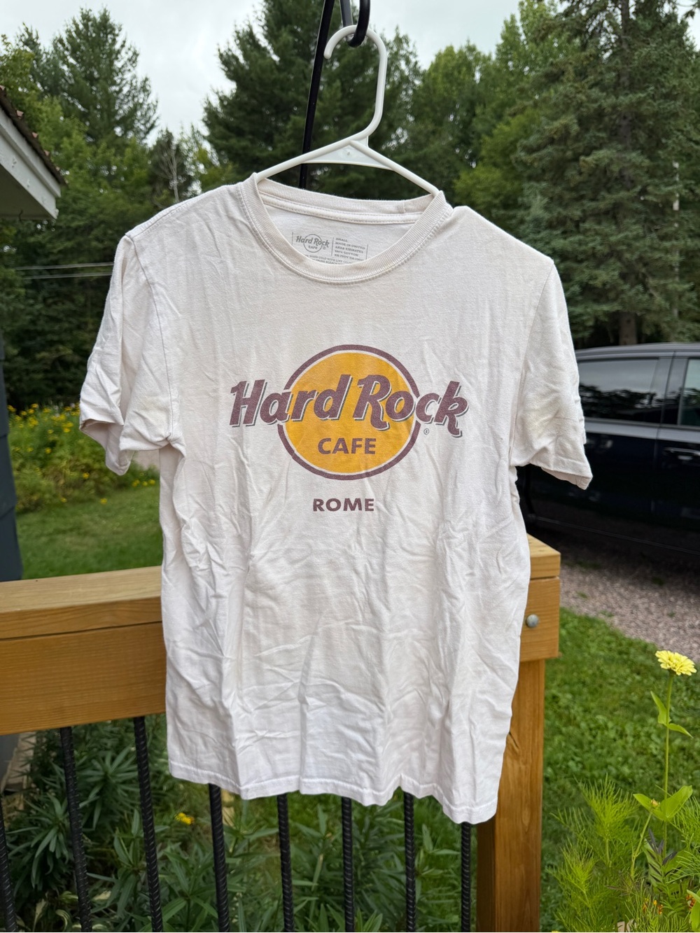 Hard Rock Cafe White Tee with Yellow & Brown Logo